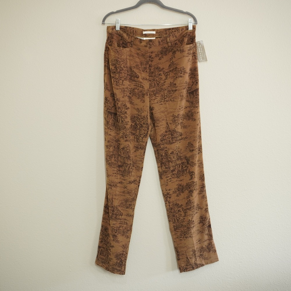 Vintage Jones New York Sport Toile Print Stretch Pants Brown Scenic Straight Leg